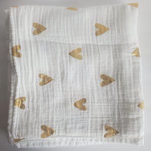 Cloud Island Multi-purpose Muslin Blanket White with Gold Hearts